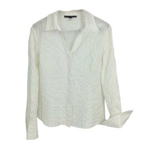 Lafayette 148 Crisp White Textured Sequin Button Up Shirt Medium